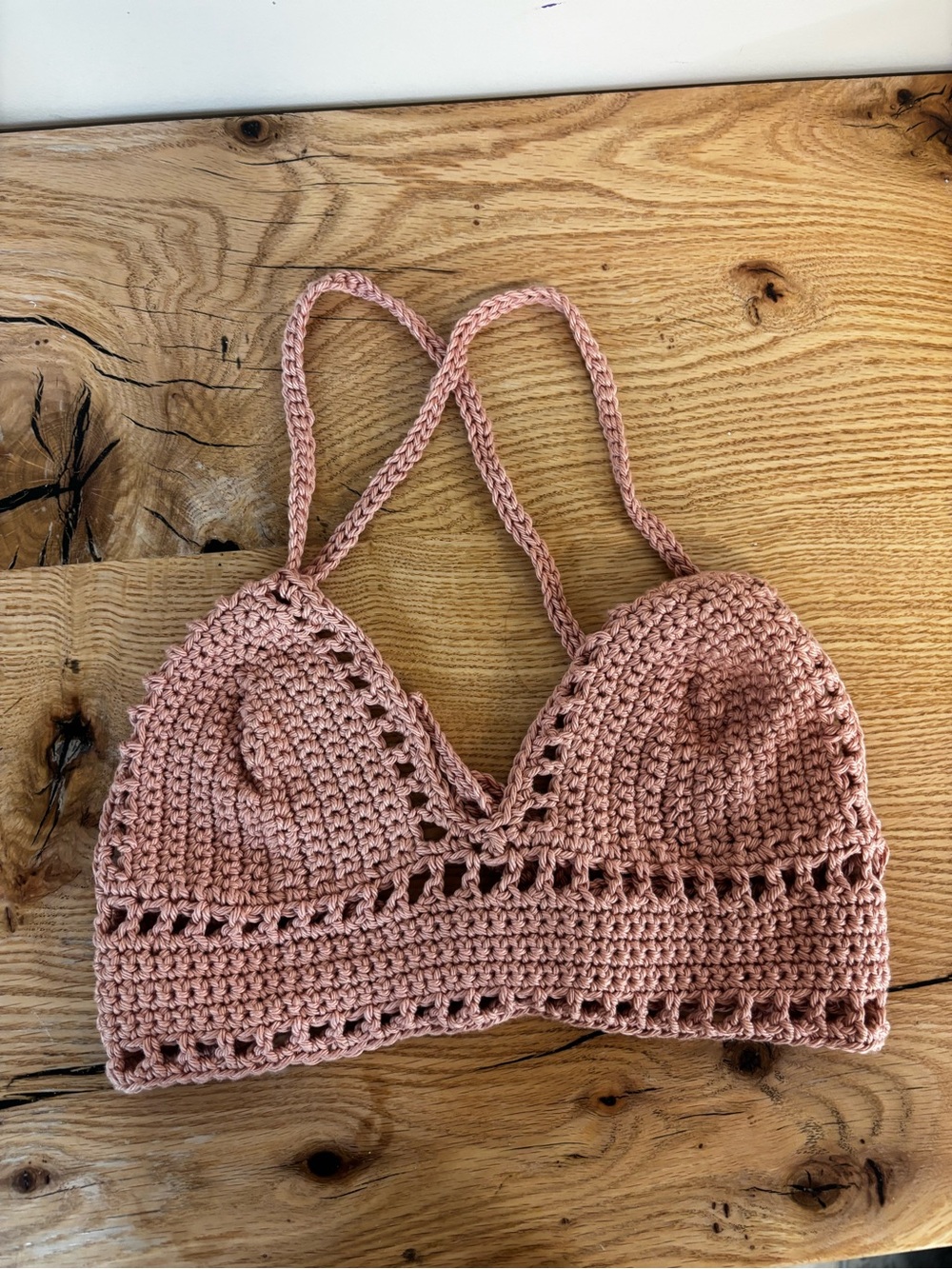 Handcrafted Crochet Triangle Crop Top in Blush Pink